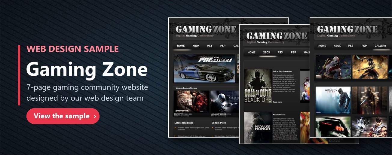 Web Design Sample — Gaming Zone website (click to view)