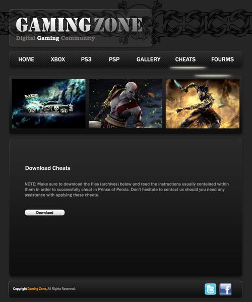 Gaming Zone — Cheats page design