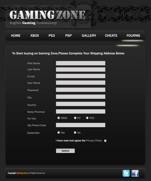 Gaming Zone — Forums / sign-up page design