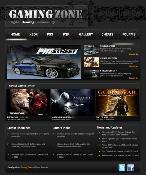 Gaming Zone website home page design