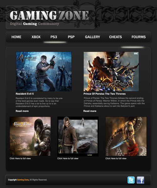 Gaming Zone — PS3 page design