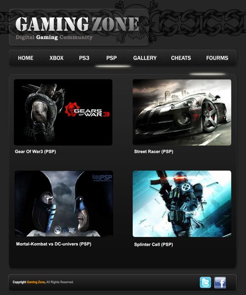 Gaming Zone — PSP page design