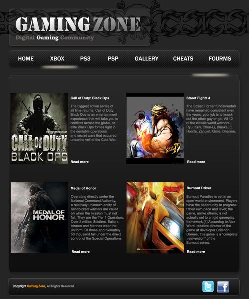 Gaming Zone — Xbox page design